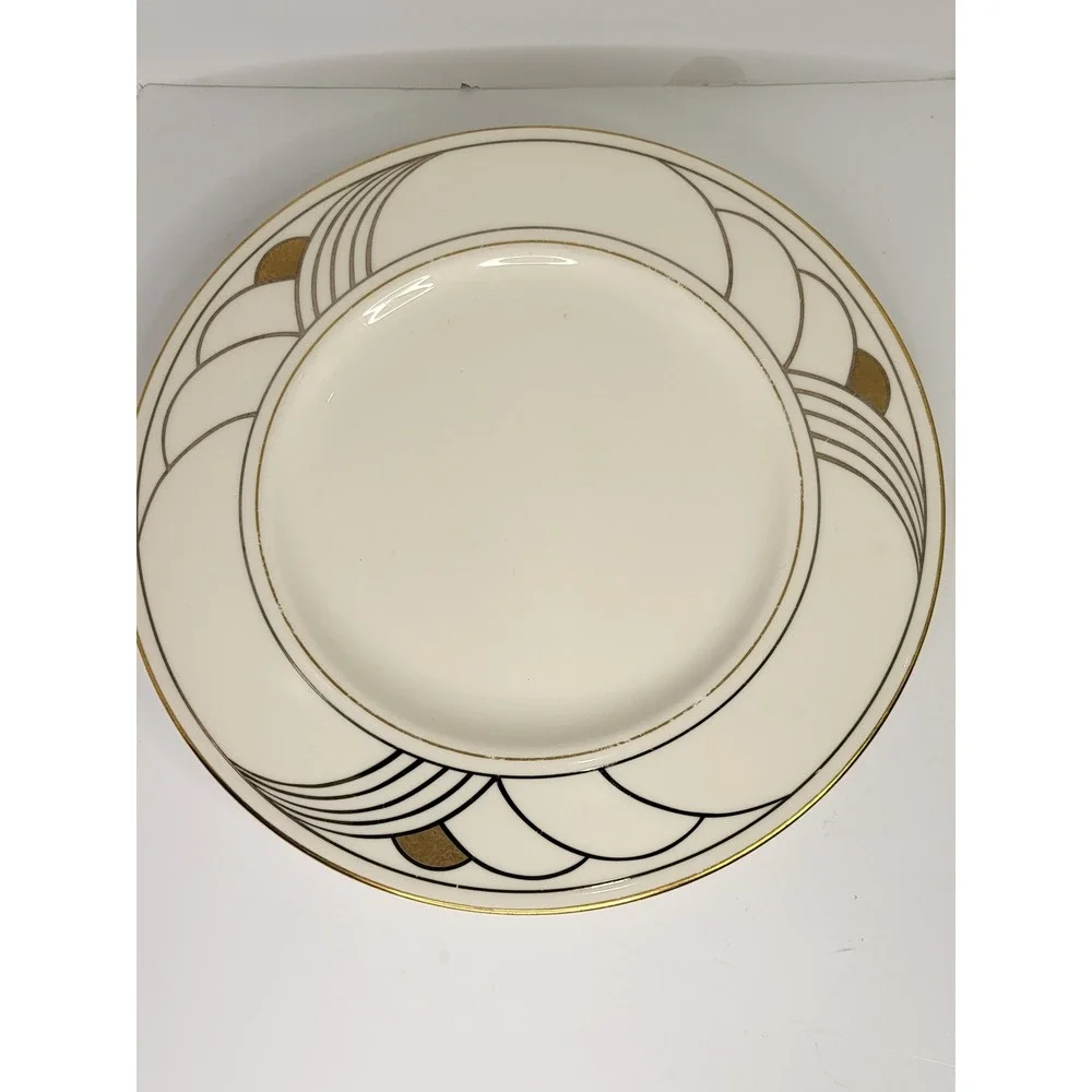 Lenox Golden Sand Dune Salad Plates Set of 4 Ivory Gold Art Deco 8.25 inch USA